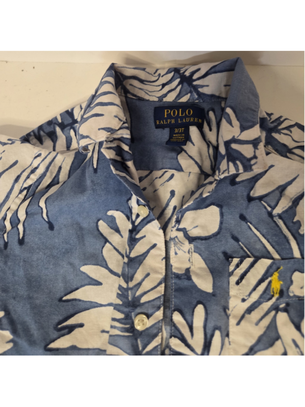 Polo Ralph Lauren Toddler Boy Blue Tropical Floral Linen Camp Shirt Size 3/3T - Picture 3 of 4